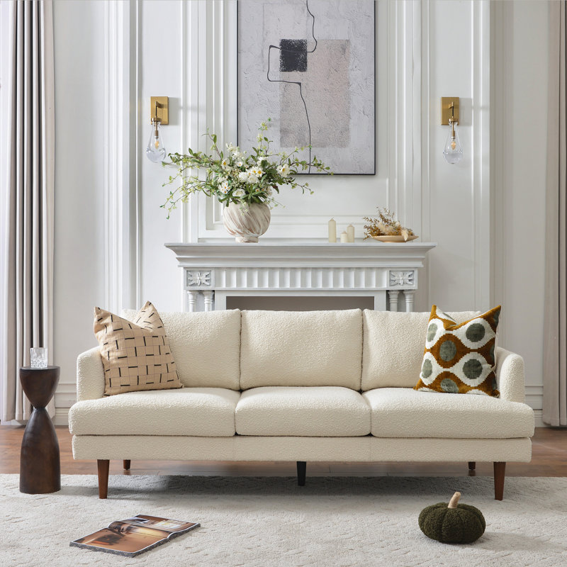 Miller 84'' Upholstered Sofa, Cream Boucle 