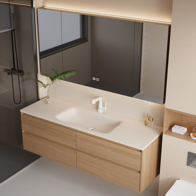 Japanese log style simple bathroom cabinet
