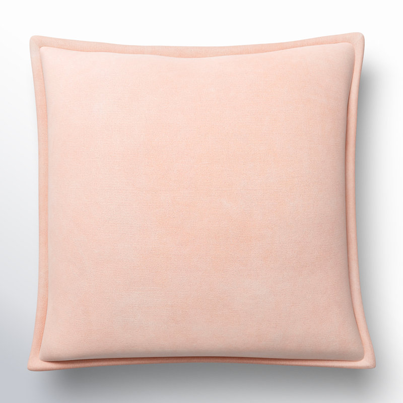 Coussin décoratif en velours de coton Edgar Square, Polyester/ bourre en polyester, Pêche, H 18 po x l 18 po
