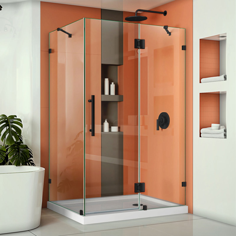 Quatra Lux 46.38" x 72" Hinged Frameless Shower Door with Clear Max Technology, Matte Black