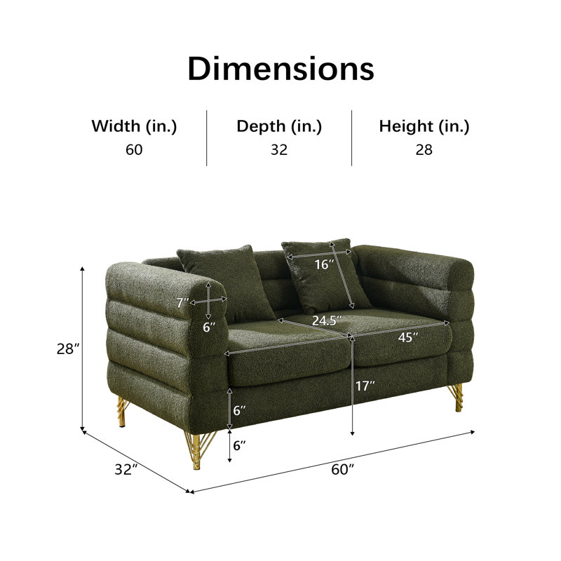 Upholstered 60 " Teddy Loveseat, Green Teddy