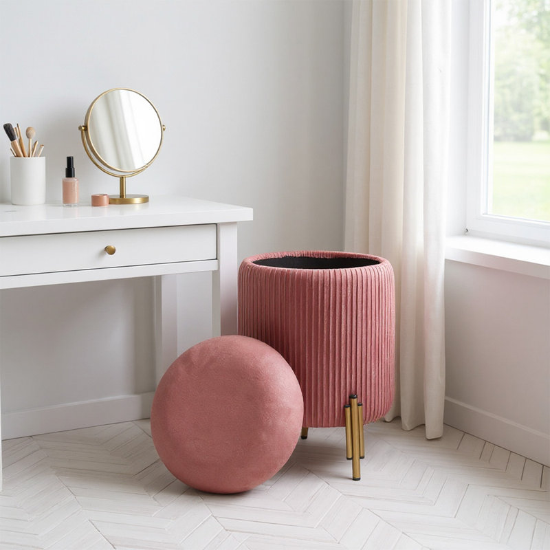 Solid Wood Accent Stool, Pink 