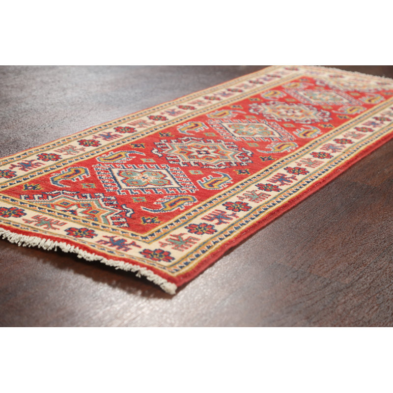 Tapis de couloir rouge en laine noué à la main de conception unique 1 pi 11 po x 5 pi 7 po New Age