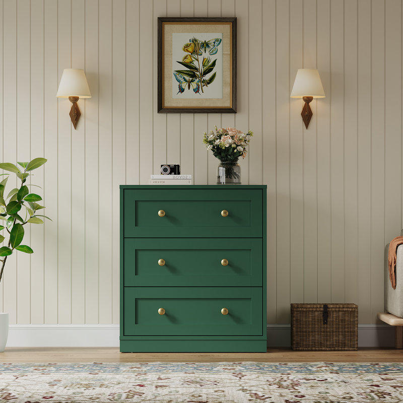 Modern Nightstand With 3 Drawers, Green