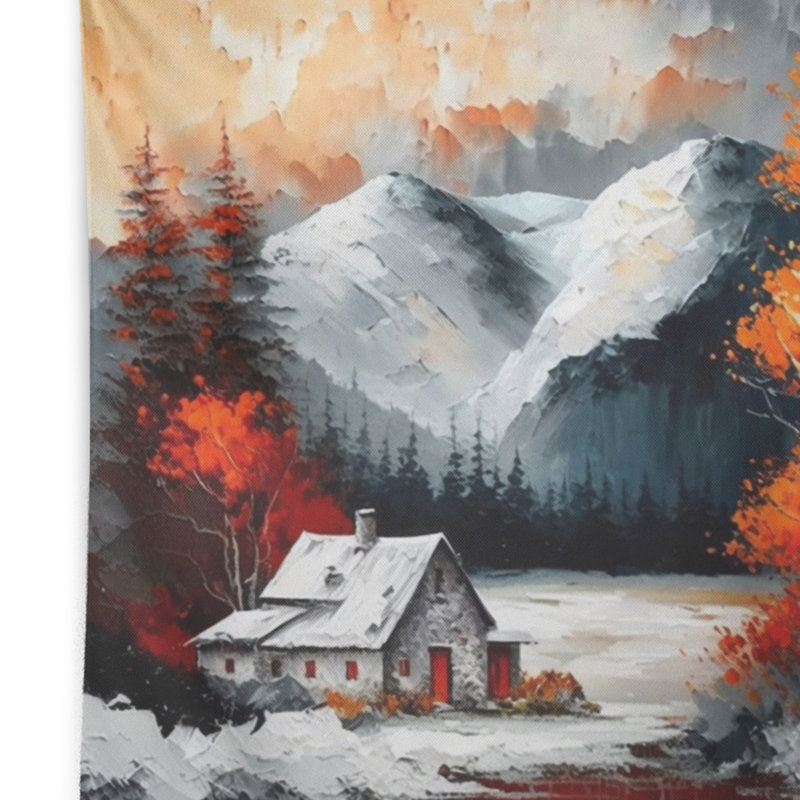Cabin In The Woods In Winter V Polyester Tapestry, 32" H x 39" W