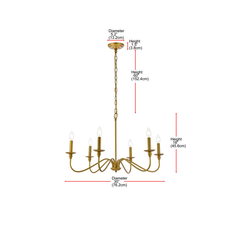 Ableton Iron 6-Light Chandelier, Laiton, H 18 po x l 30 po x P 30 po