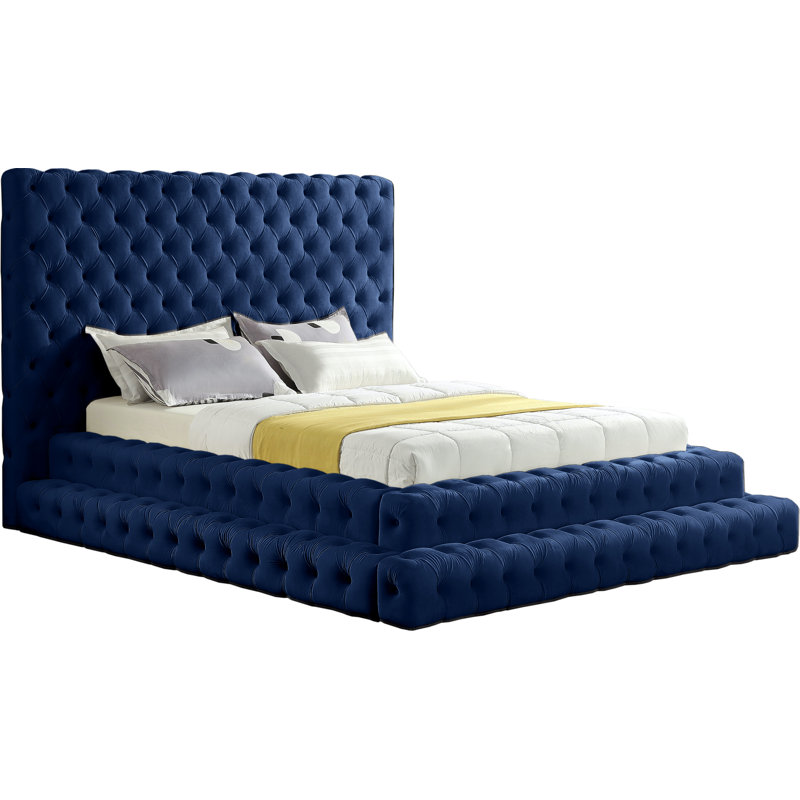 Dymphia Revel Velvet Bed, Navy Velvet, Queen