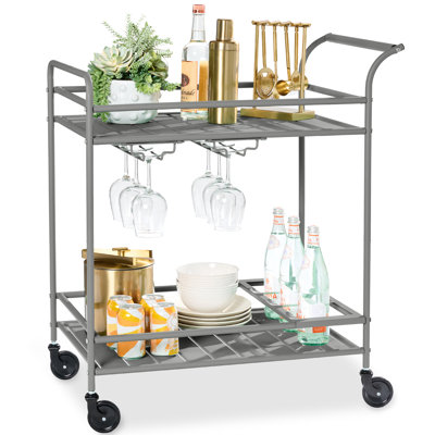 2-Tier Rolling Bar Cart Indoor/Outdoor W/ Storage Shelves, Wine Rack, Lockable Wheels by Ebern Designs