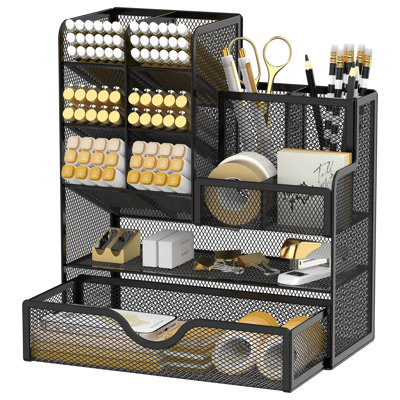 Porte-stylos en métal pour bureau, organisateur de bureau avec tiroir, porte-crayons, accessoires de bureau pour l'école, la maison, fournitures artistiques