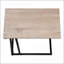Table basse en forme de C légère et compacte pour le salon et la chambre à coucher: aspect bois taupe foncé et métal noir, base coulissante