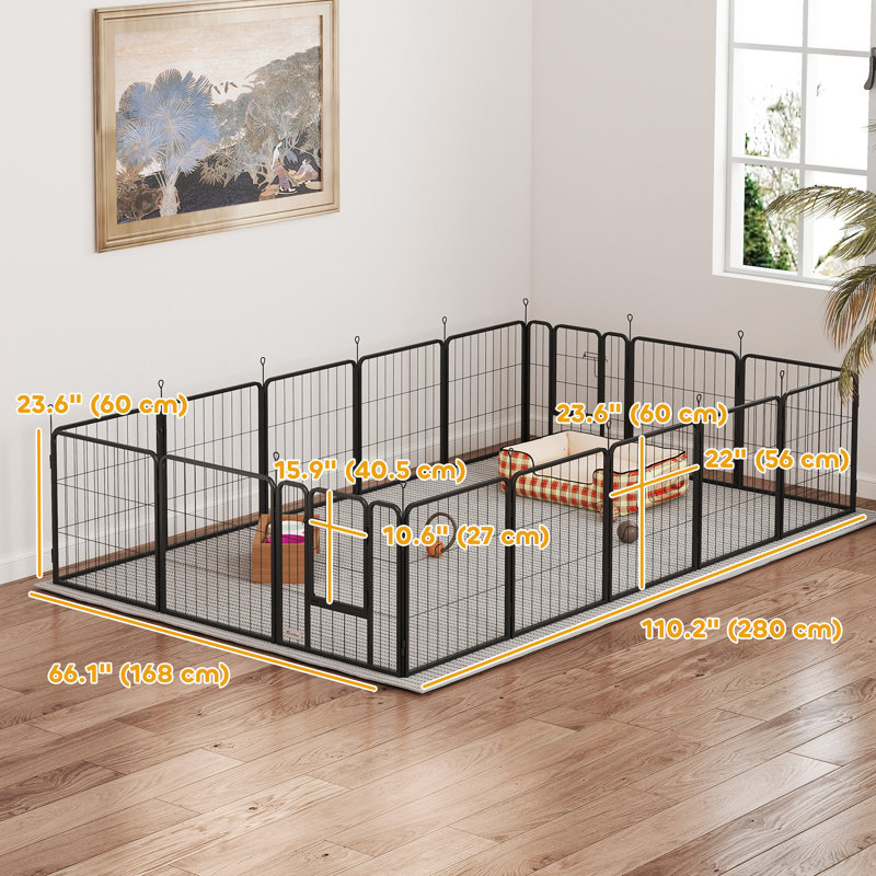 Parc pour chien, clôture à 16 panneaux avec sangles, H 24 po, pour petits chiens