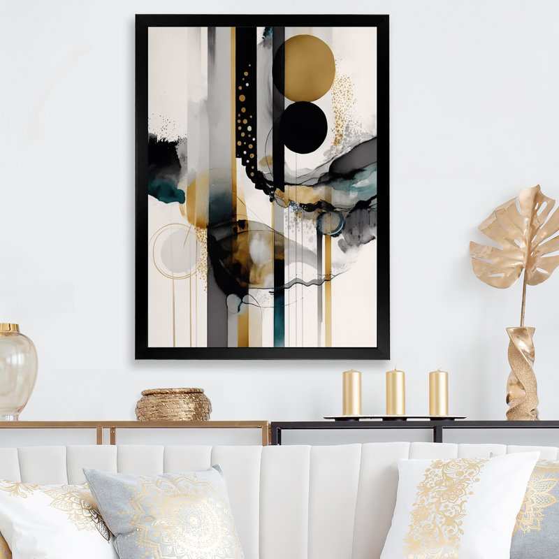 " Abstract Transitional Modern Shapes III ", Black Picture Framed Canvas, 12" W x 20" H