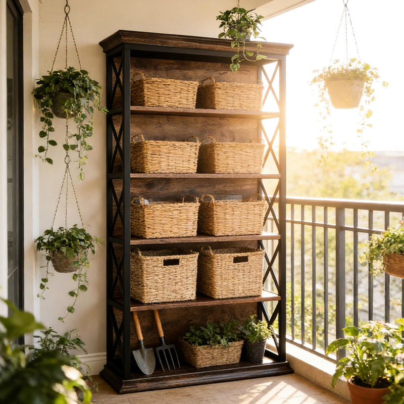 Bibliothèque de style moderne à 6 niveaux, métal et bois, motif en X, amplement d'espace pour les décorations, fabrication en bois spacieuse de 11,92 pouces de largeur, chaque tablette peut supporter 50 livres, hauteur de 69,39 pouces