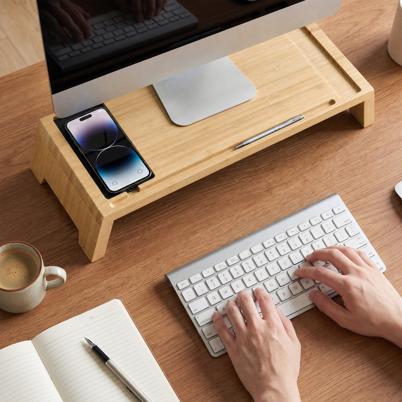 Bamboo Monitor Stand Riser, 22 Inch Desktop Shelf for Monitor/Laptop - Solid Wood Desk Shelf & Workspace Organizer