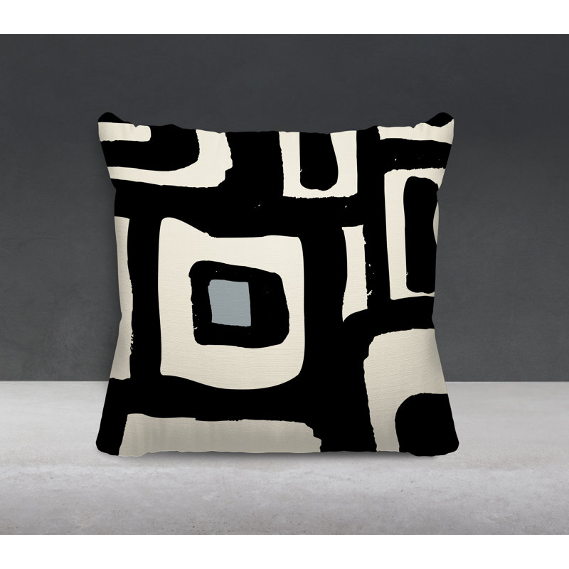 Coussin intérieur / extérieur en polyester filé Banksy, 19 po x 19 po, Gris / Blanc cassé
