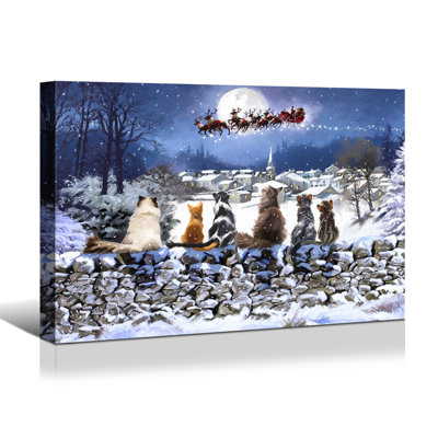 " Framed Canvas Wall Art Decor Chrismas Painting,Cute Animals Watch Santa In Sledge Decoration Painting For Chrismas Gift, Office,Dining Room,Living Room, Bathroom, Bedroom Decor-Ready To Hang "