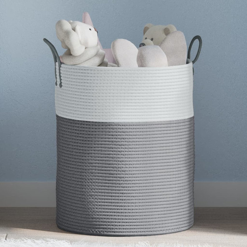House Of Hampton Fabric Decorative Basket, Grey/White