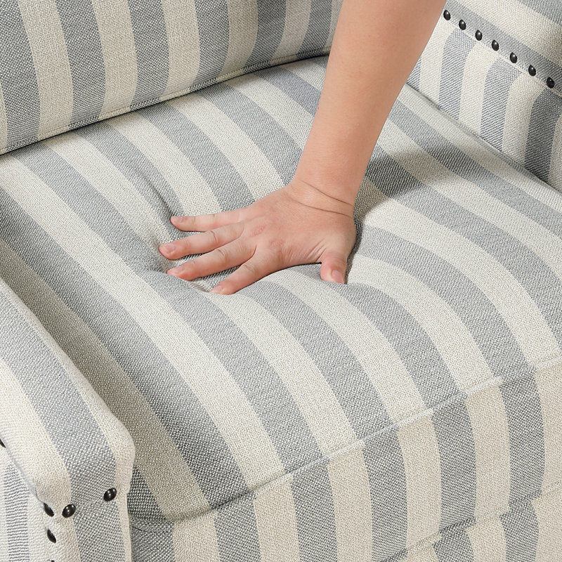 Lenzini 29'' W Striped Fabric Push Back Recliner with Nailhead Trim, Beige/Grayish Blue