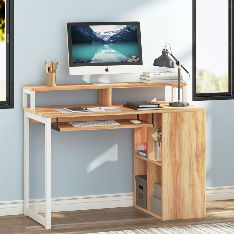 Angelina Computer Desk, Maple Wood/White