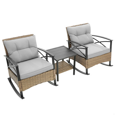 3Pcs Rocking Rattan Set Wholesale Leisure Chair Outdoor Rattan Rocking Chair Set
