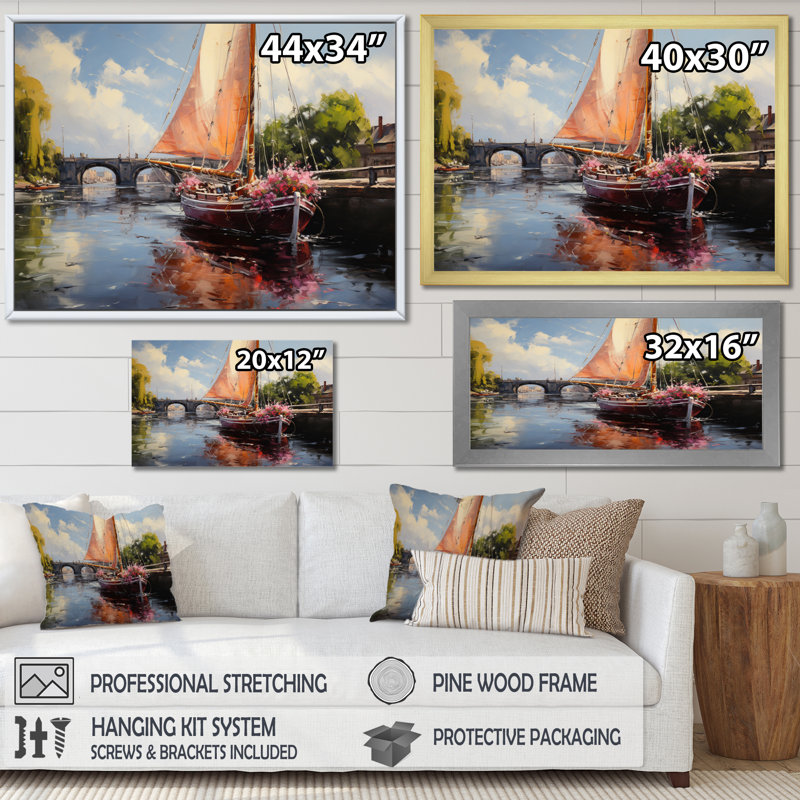 The Bridge At Argenteuil III - Cityscapes Canvas Prints, Cadre photo noir, H 34 po x l 44 po x P 1,5 po