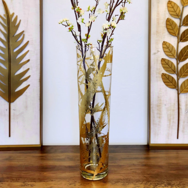 Vase conique en verre doré IRIS, Hauteur totale - 19,75 po, Transparent / Doré