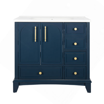 35.6" Bathroom Cabinet, Only Cabinet, Blue