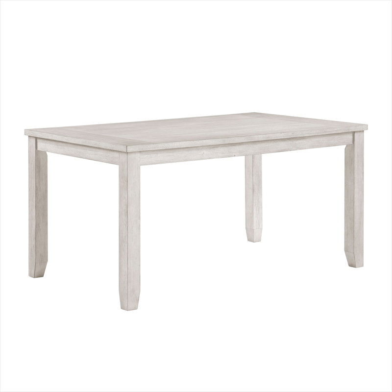 Table de salle à manger rectangulaire en bois manufacturé blanc doux pour six personnes, style maison de campagne moderne