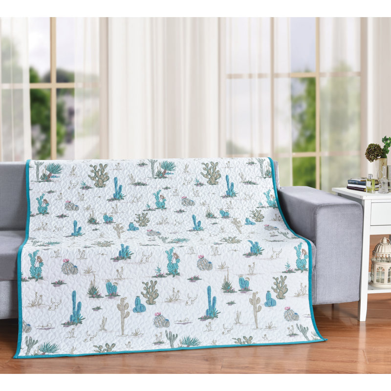 Southwestern Cactus Boho 60" x 50" Quilted Throw Blanket
