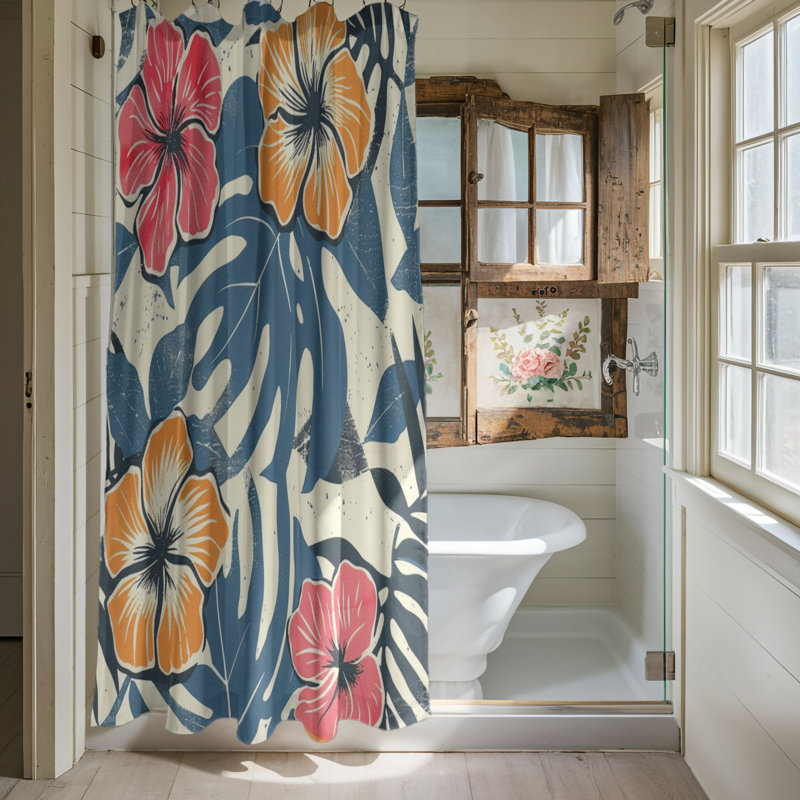 Tropical Textiles - Rideau de douche standard 1 pièce, H 74 po x l 71 po