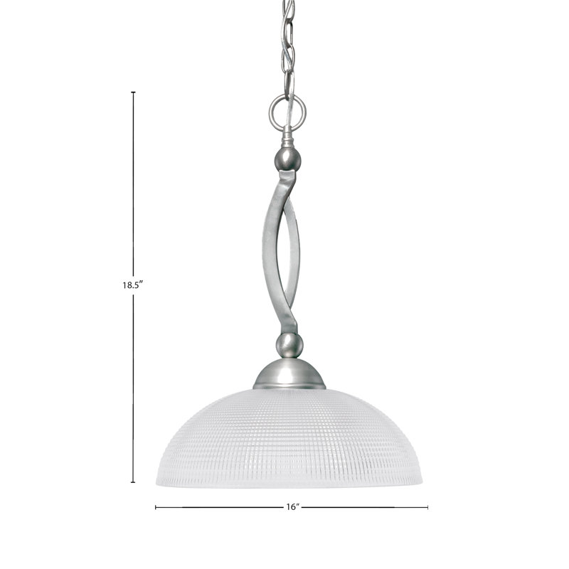 Luminaire suspendu en forme de boucle d'arc avec finition en nickel brossé et verre côtelé transparent de 13 po