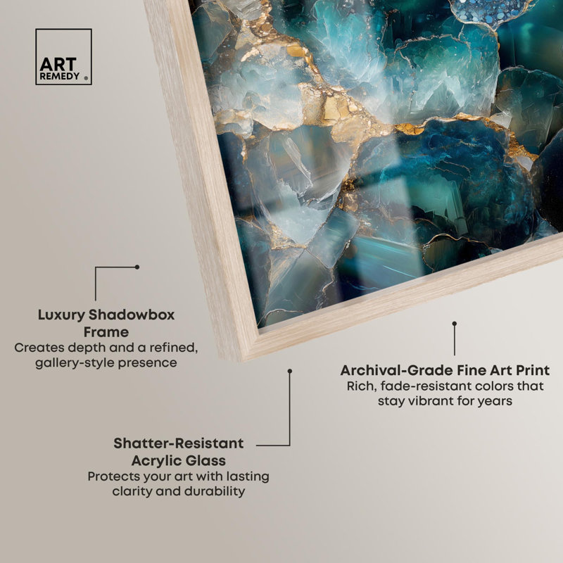 «Lagoon Nightfall Glimmer Shadowbox Print Geode Art Prints» par Art Remedy, H 21 po x l 17 po, Crème, crème