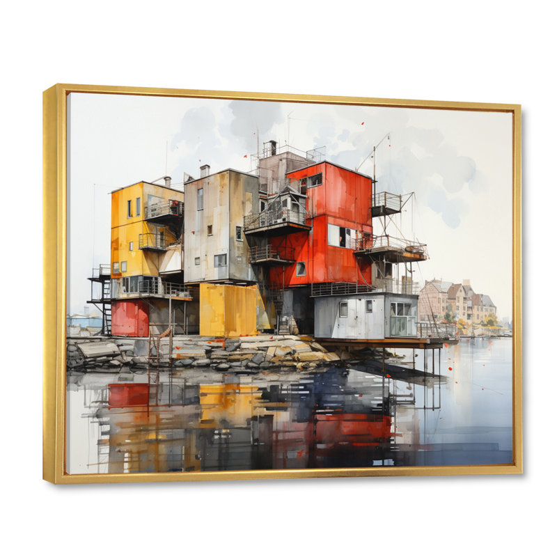 Port Urban Waterfront sur toile, H 24 po x l 32 po x P 1 po, Cadre flottant doré