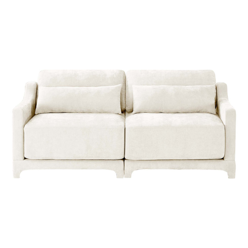 Canapé 2 places en tissu de chenille, 2 coussins lombaires, structure en bois ergonomique de haute qualité, éponge résiliente