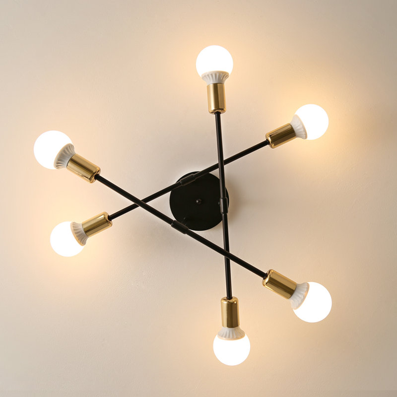 Neppie 6-Lights 60cm Sputnik Semi Flush Mount, Black/Gold