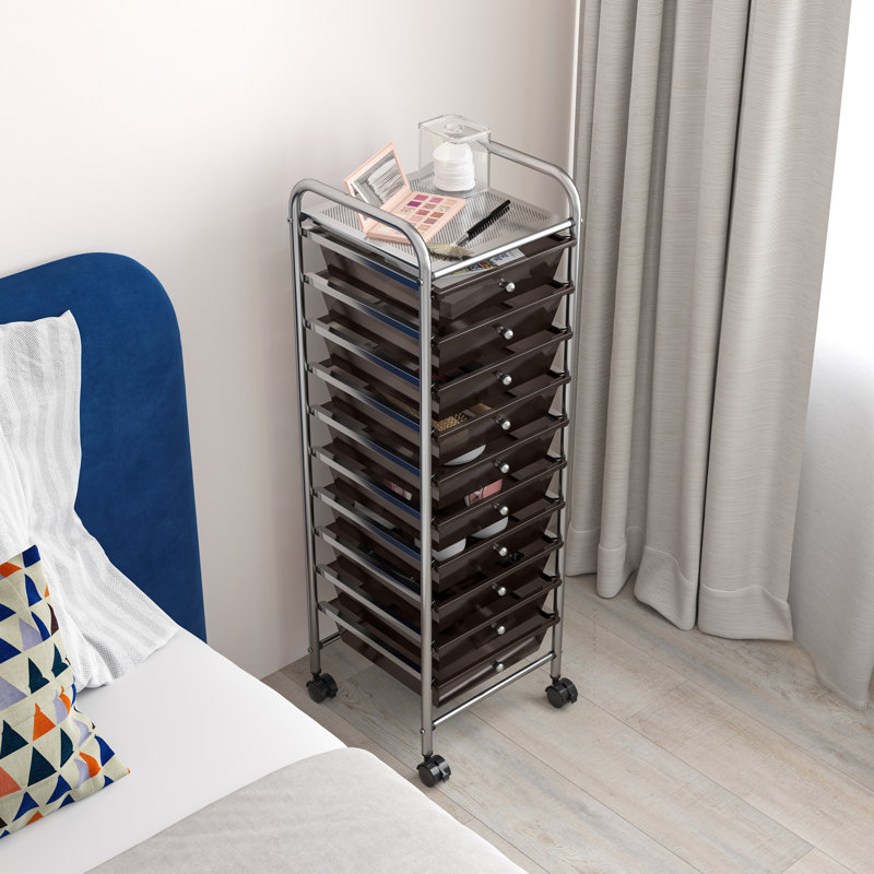 Black 10-Drawer Rolling Utility Storage Organizer with Chrome Frame