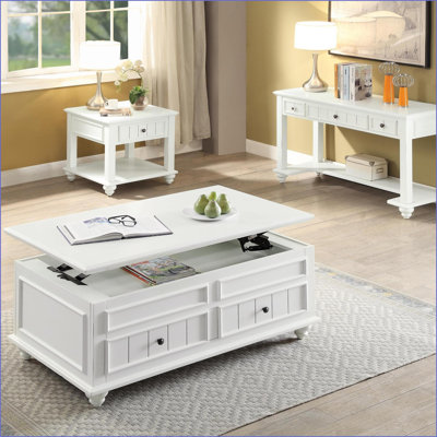 Table basse blanche avec tiroir et amp; Tablette inférieure pour le salon, solution de rangement intemporelle
