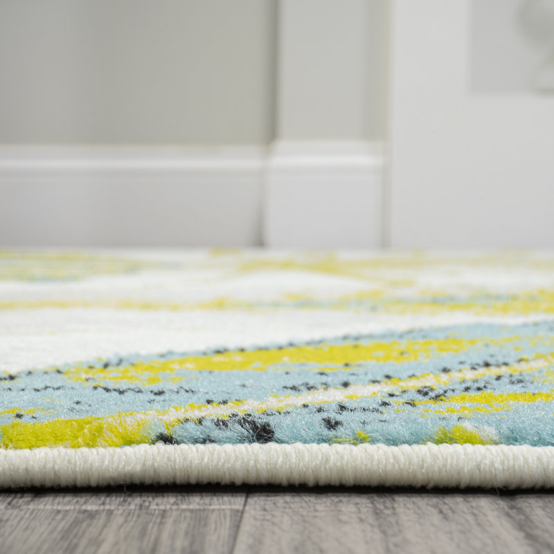 Tapis ivoire / vert à feuilles tropicales Marlinton, Rectangle 3 pi 11 po x 6 pi