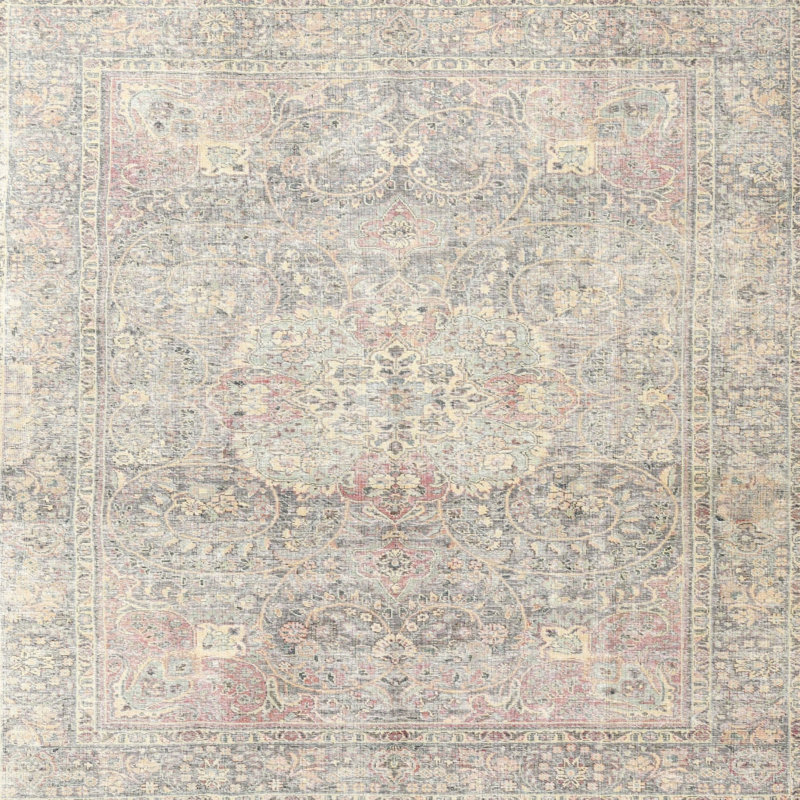 Oriental Beige/Gray Area Rug, Square 4'