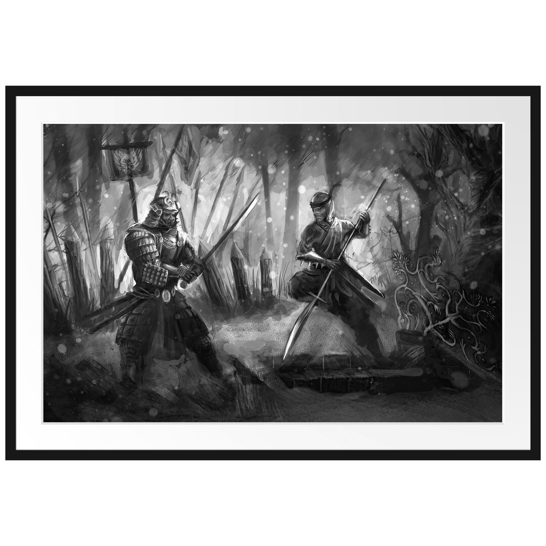 Gerahmtes Poster Kampf zwischen Samurai und Ninja