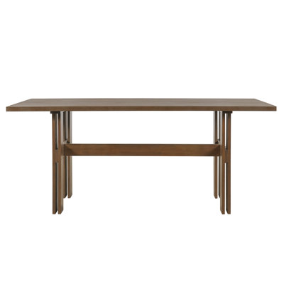 Modern Wooden Dining Table for 4 to 6 People, 71" Large Kitchen Dining Table with Wood Pedestal Base, Mid Century Rectangular Long Dinner Table for Ho