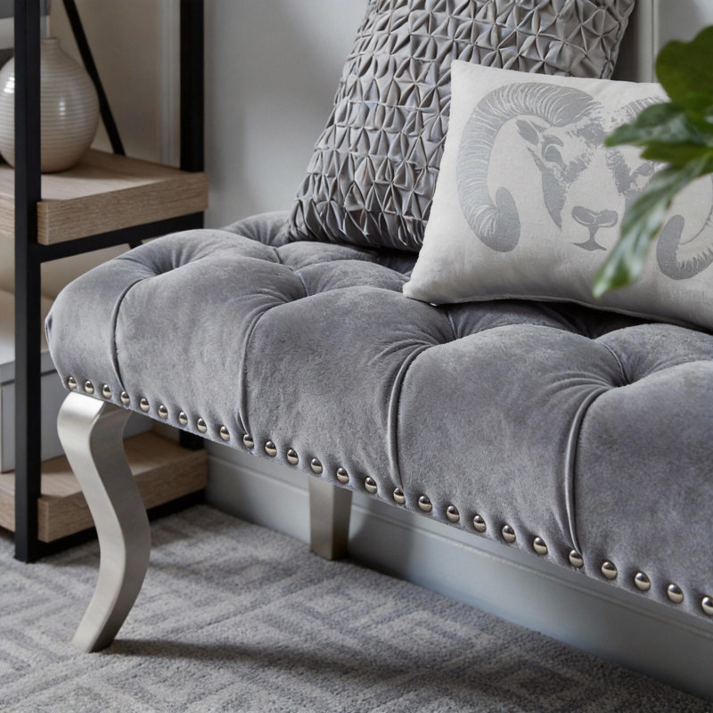 Garza Polyester Blend Upholstered Bench, Gray