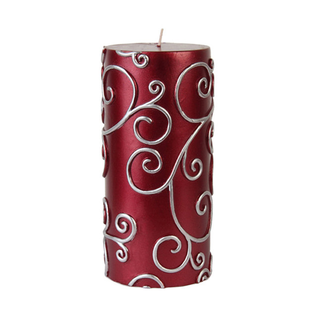Bougie cylindrique sans parfum à volute, H 6 po x D 3 po, Rouge, Ensemble de 12