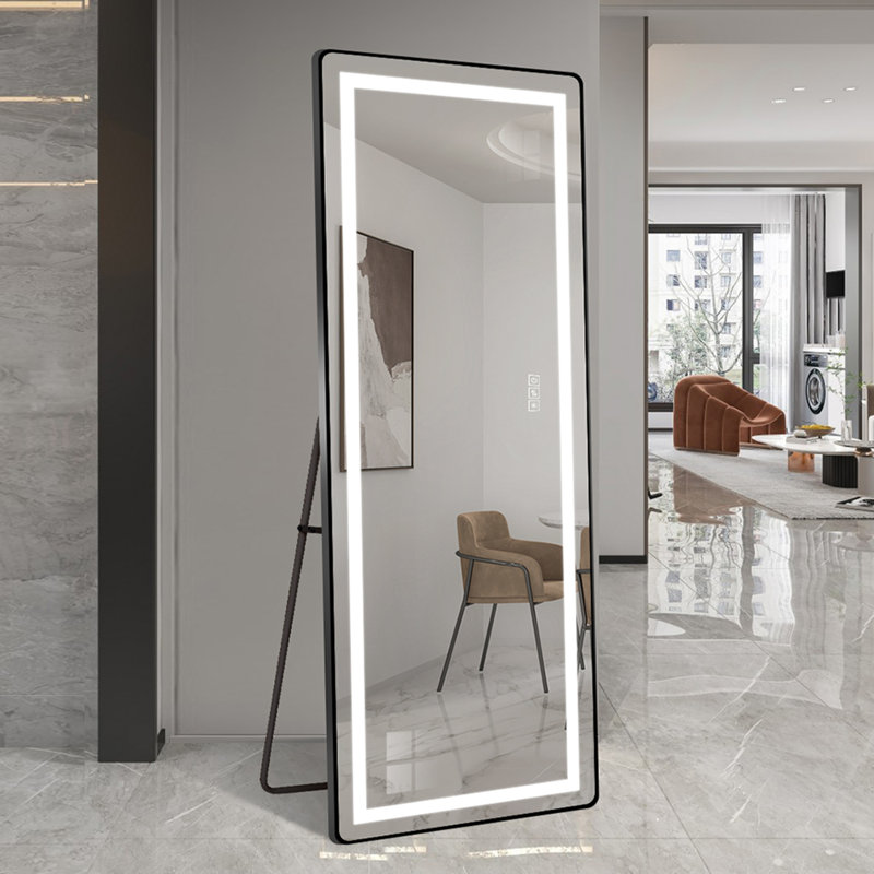 64 Inch X 21 Inch Full-Length Vertical Mirror With LED Light, Illuminated Floor Mirror With Bracket, Dimming Wall Mirror With Full-Length Aluminum Alloy Thin Frame