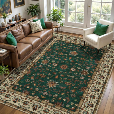 Washable Rug, Floral Vintage  Area Rugs For Living Room, Indoor Non Slip Print Floor Carpet, Soft Low Pile Machine Washable Rug For Bedroom Dining Room Dorm Home Decor