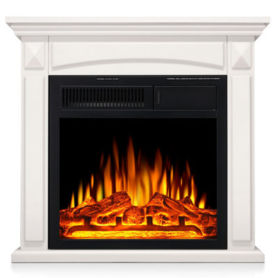 26.6''W Electric Fireplace Mantel Wooden Surround Firebox Freestanding,Remote Control,750W/1500W -  R.W.FLAME, YJM1806WH-WHITE