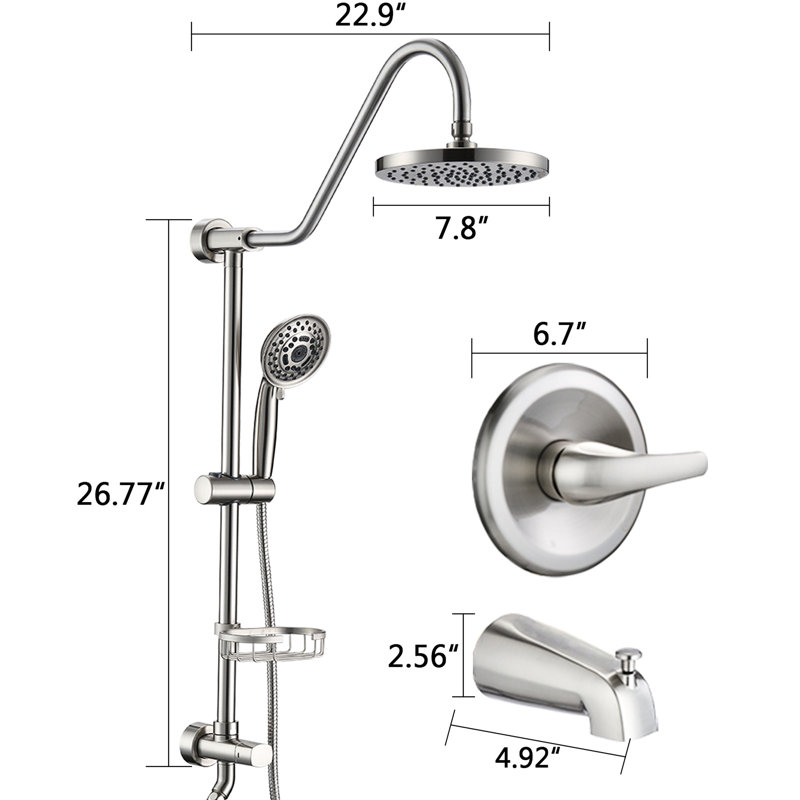 Douche murale avec pomme de pluie 8 po et douchette à main en nickel brossé