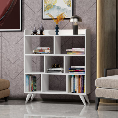 Bibliothèque moderne blanche, 6 tablettes, 35,4 x 41,3 x 11,8 pouces | 100% panneau de particules enduit de mélamine, épaisseur: 0,7 pouce | Conception scandinave, solution de rangement élégante pour la maison et le bureau, durable et élégante