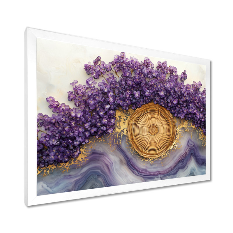 Fleurs de cerisier mauve et paysage de cristal I - art mural cerisier en fleurs, H 12 po x l 20 po, Avec cadre, Blanc