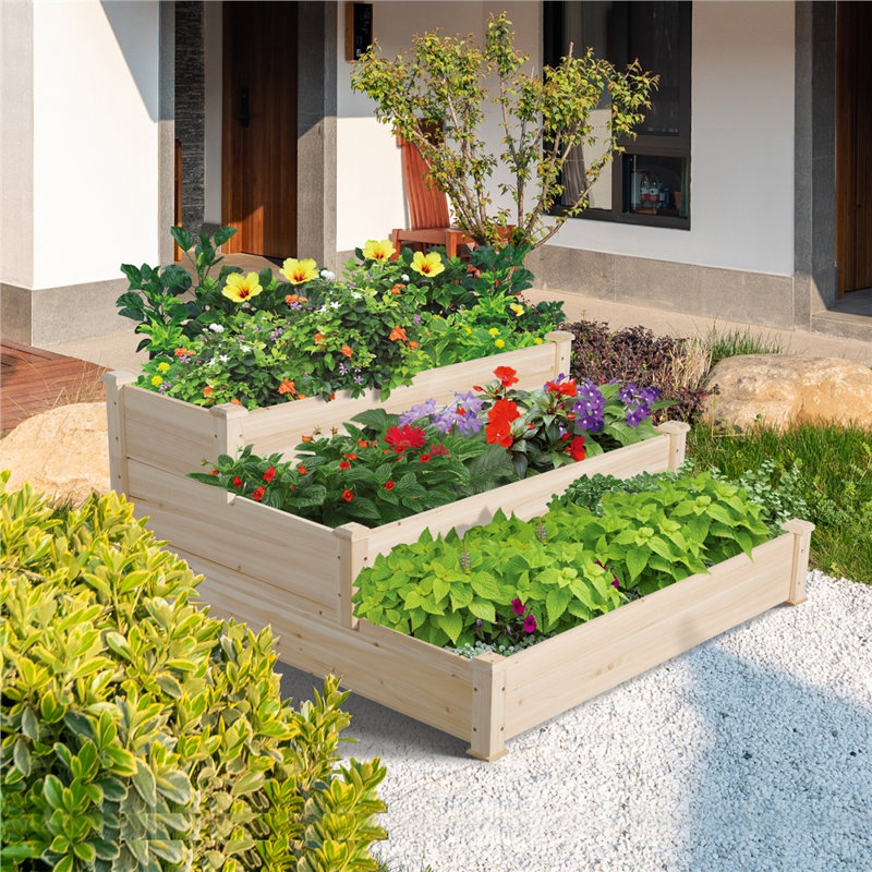 Riggleman 3-Tier Fir Wood Raised Garden Bed, Natural, Fir